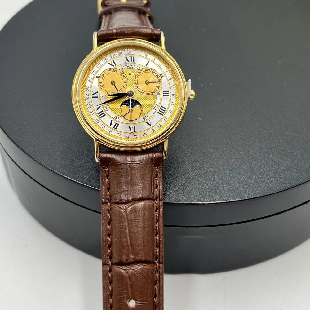 Movado Vintage Triple Calendar Moonphase Quartz Watch 87-03-662 Swiss Made 34mn